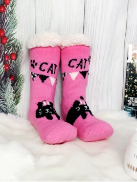 Indoor  Anti-Slippery Slipper Socks W/ Party Cat Design